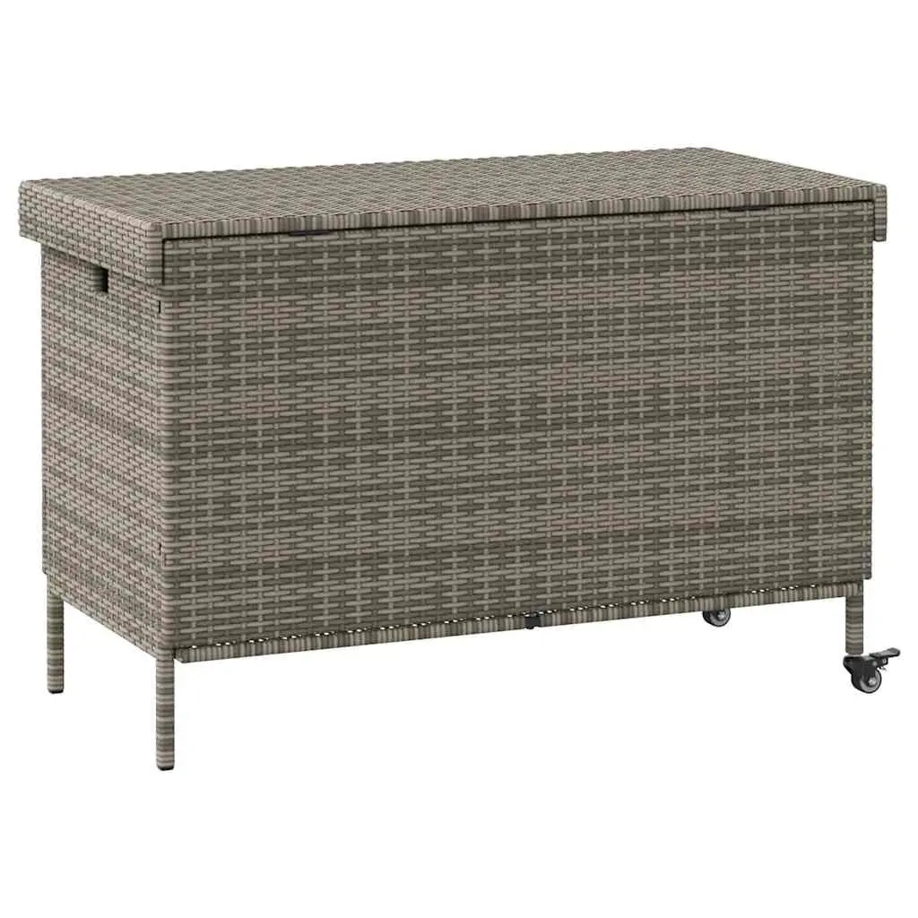 Garden Storage Box Poly Rattan 110 x 55 x 73 cm Grey Outdoor Furniture with Wheels