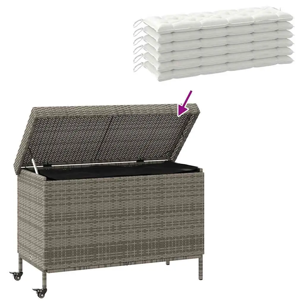 Garden Storage Box Poly Rattan 110 x 55 x 73 cm Grey Outdoor Furniture with Wheels
