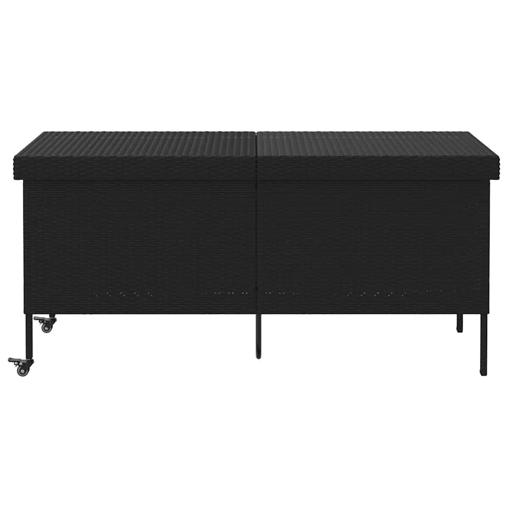 Outdoor Storage Box PE Rattan 160x55x75cm Black with Wheels