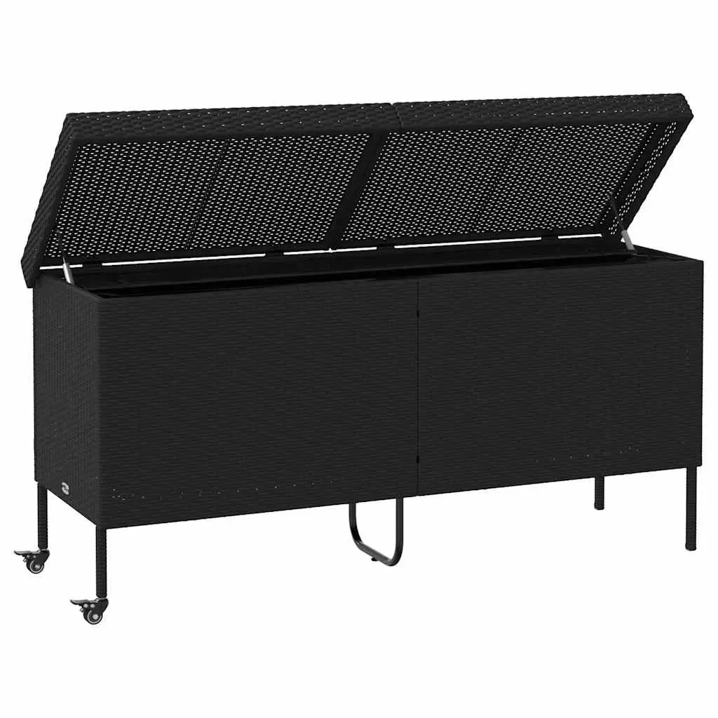 Outdoor Storage Box PE Rattan 160x55x75cm Black with Wheels