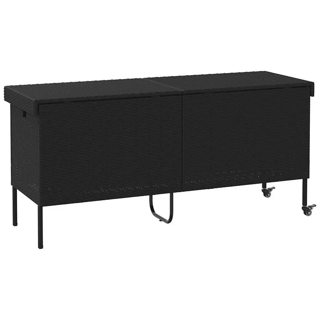 Outdoor Storage Box PE Rattan 160x55x75cm Black with Wheels