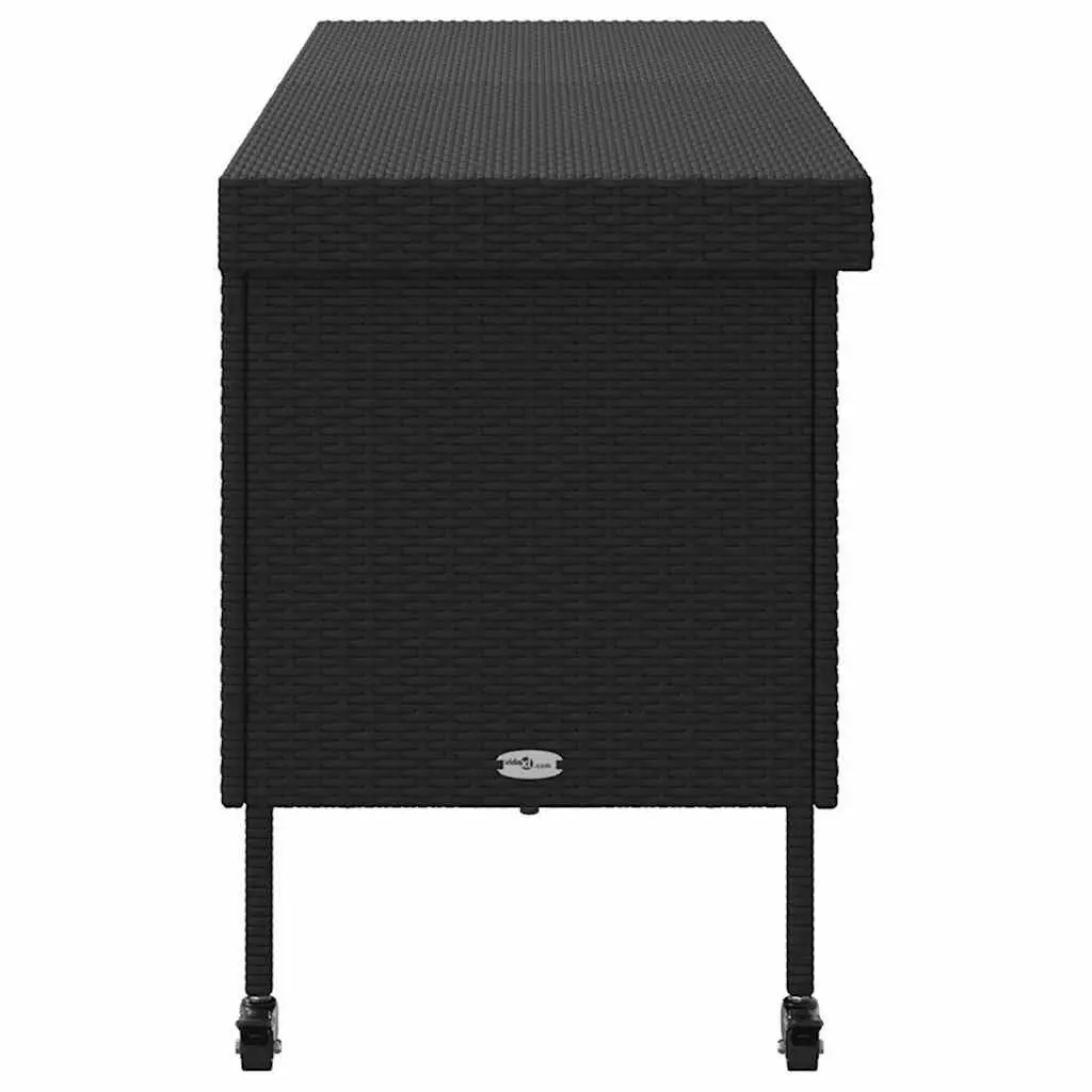 Outdoor Storage Box PE Rattan 160x55x75cm Black with Wheels