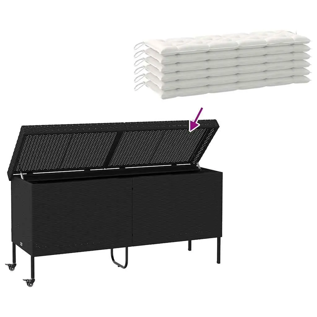 Outdoor Storage Box PE Rattan 160x55x75cm Black with Wheels