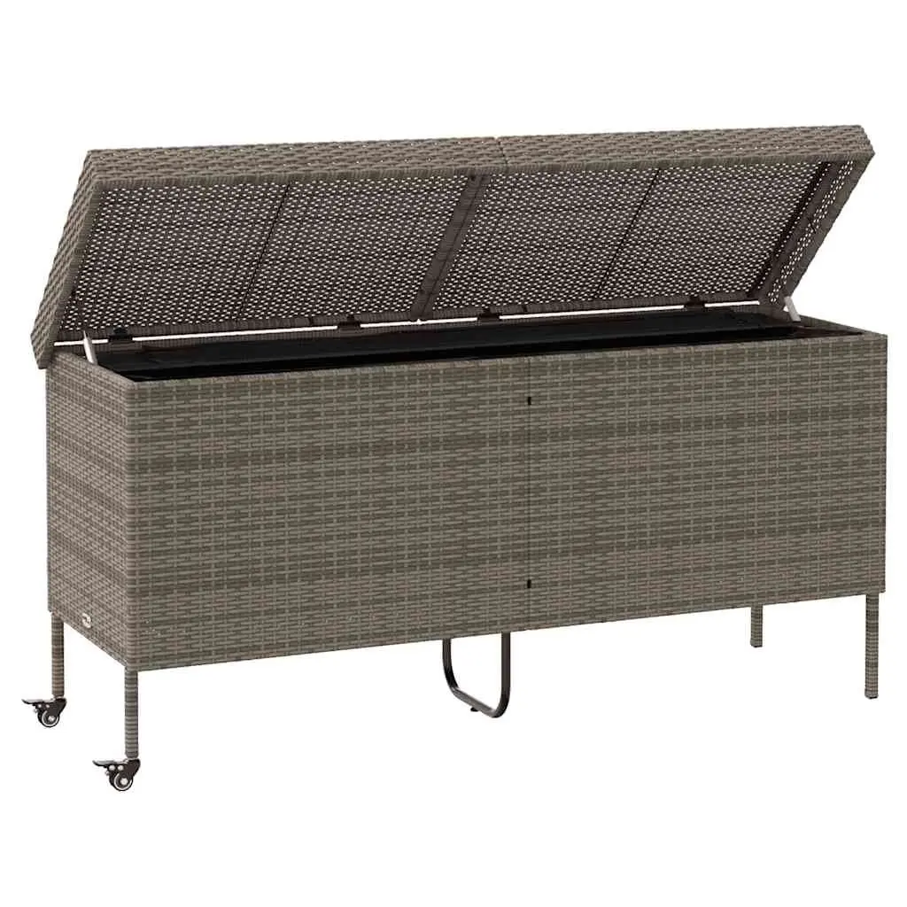 Garden Storage Box PE Rattan 160 x 55 x 75 cm Grey with Wheels and Handle