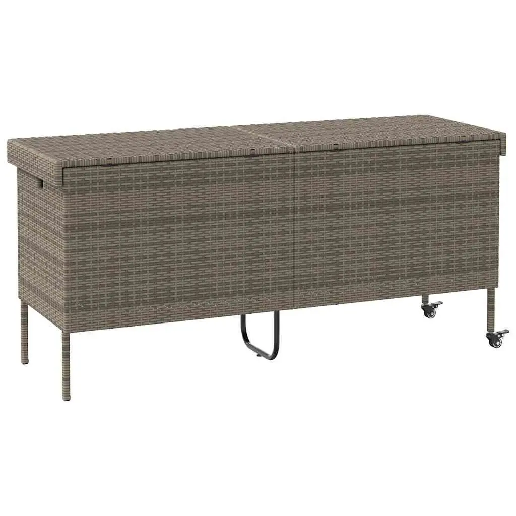 Garden Storage Box PE Rattan 160 x 55 x 75 cm Grey with Wheels and Handle