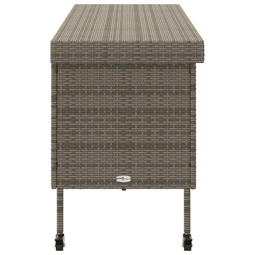 Garden Storage Box PE Rattan 160 x 55 x 75 cm Grey with Wheels and Handle