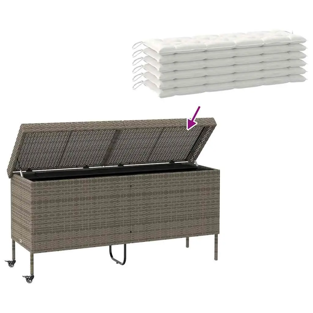 Garden Storage Box PE Rattan 160 x 55 x 75 cm Grey with Wheels and Handle