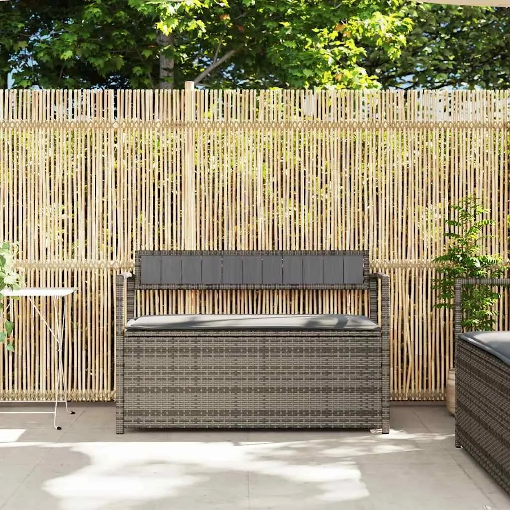 Garden Storage Bench PE Rattan Grey with Cushion