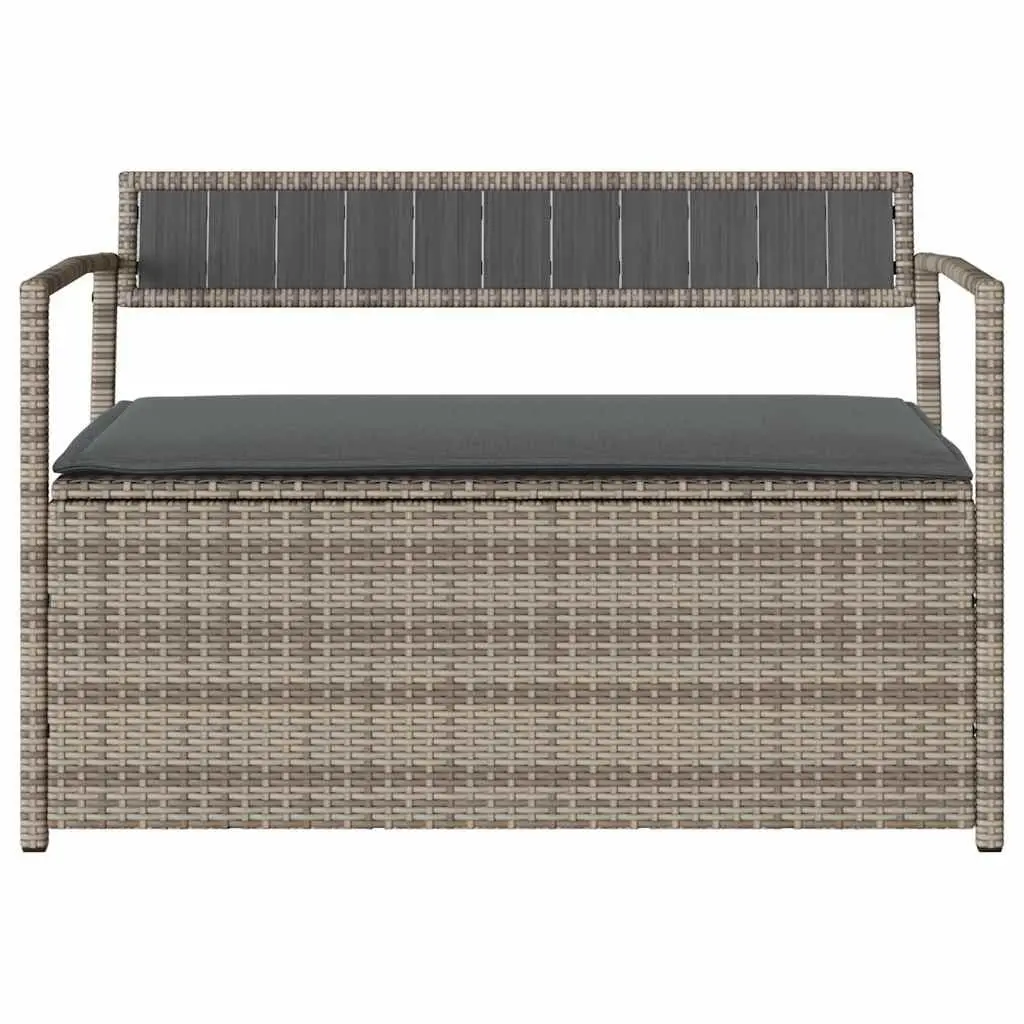 Garden Storage Bench PE Rattan Grey with Cushion