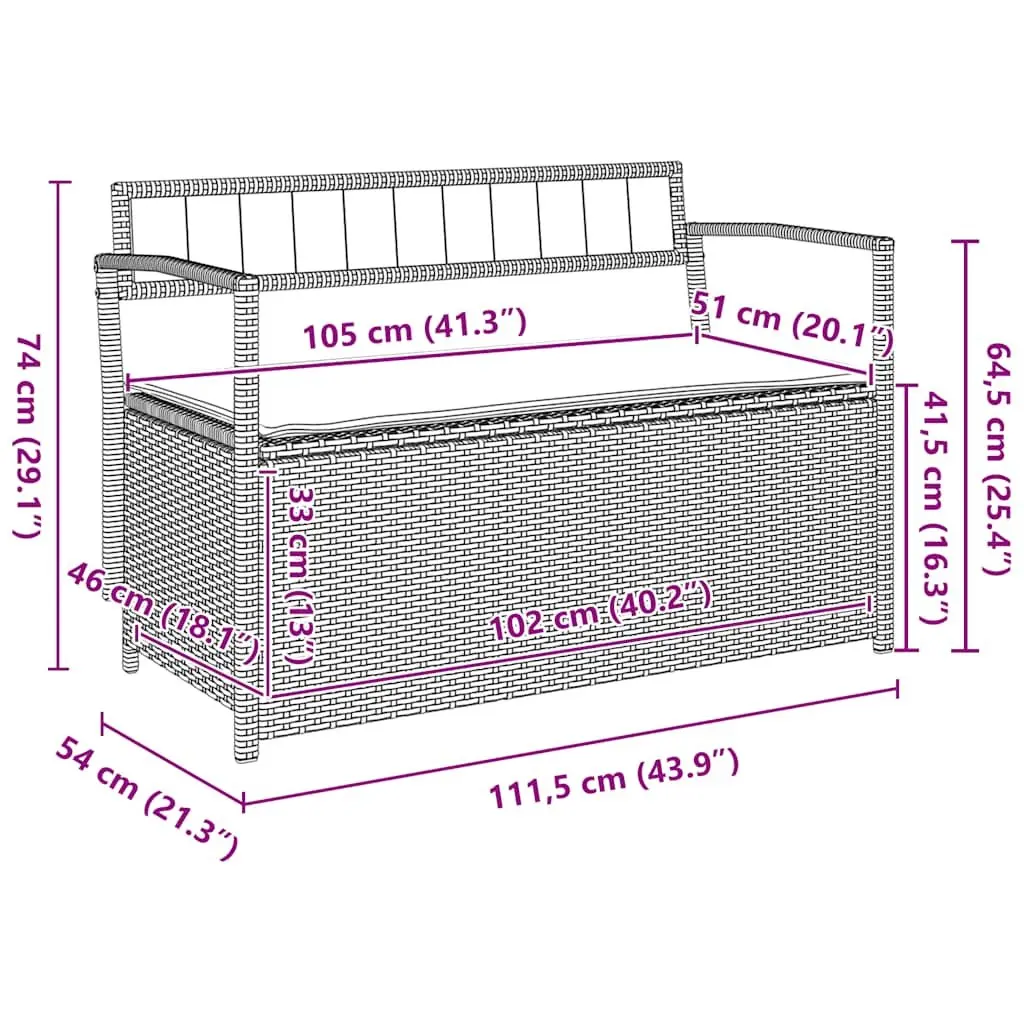 Garden Storage Bench PE Rattan Grey with Cushion