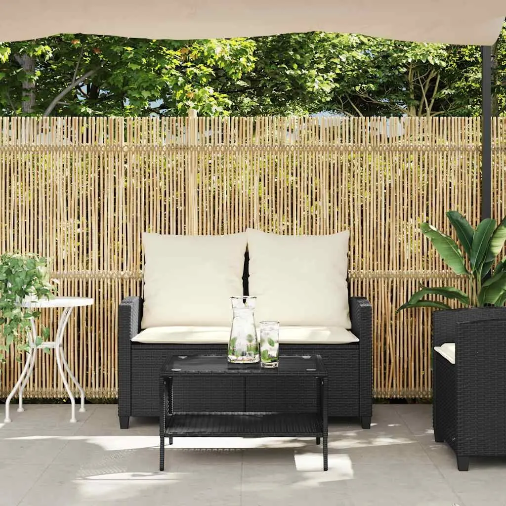 Garden Sofa PE Rattan 2-Seater Black with Cushions and Coffee Table