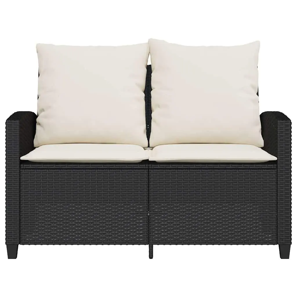 Garden Sofa PE Rattan 2-Seater Black with Cushions and Coffee Table