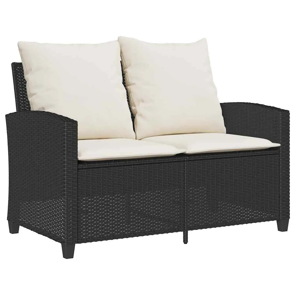 Garden Sofa PE Rattan 2-Seater Black with Cushions and Coffee Table