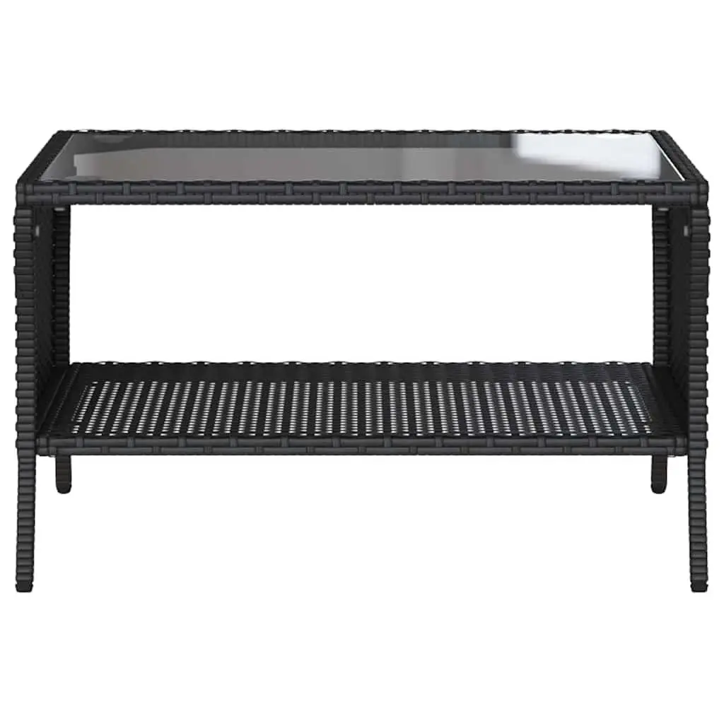Garden Sofa PE Rattan 2-Seater Black with Cushions and Coffee Table