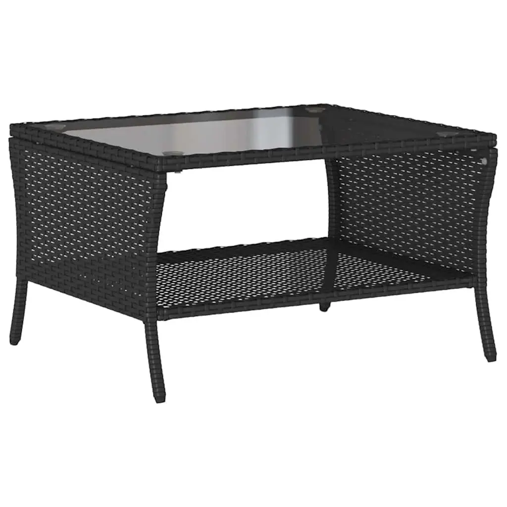Garden Sofa PE Rattan 2-Seater Black with Cushions and Coffee Table