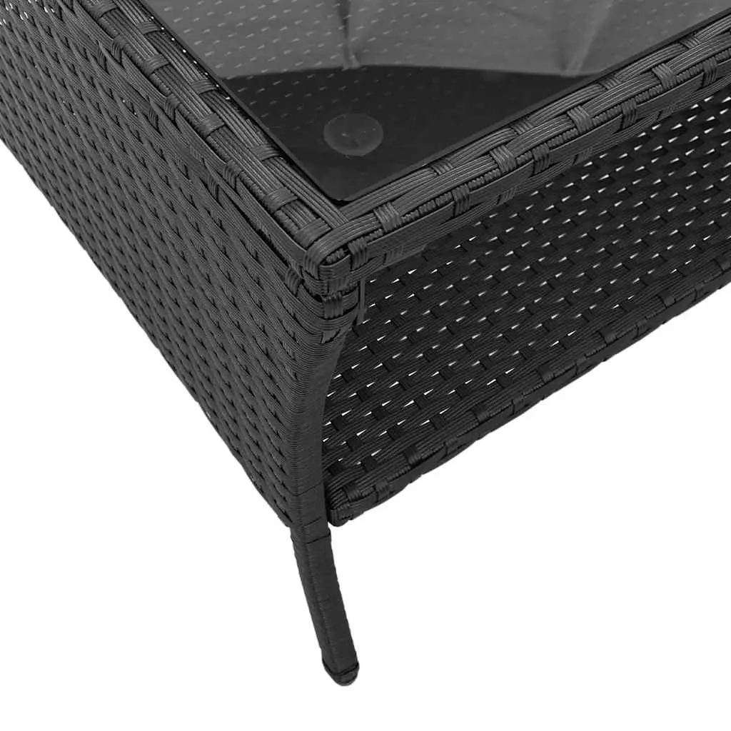 Garden Sofa PE Rattan 2-Seater Black with Cushions and Coffee Table