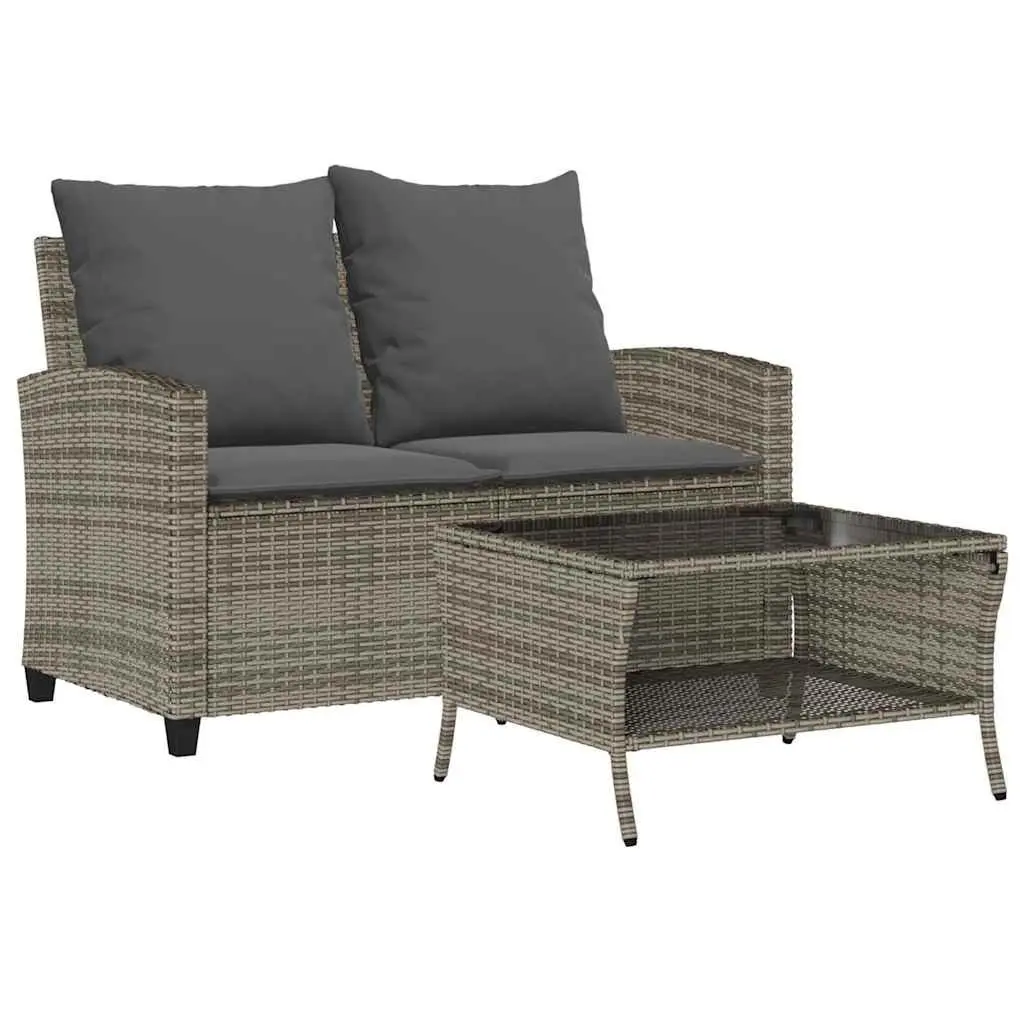 Garden Sofa 2-Seater Outdoor Furniture Set with Cushions Table Grey