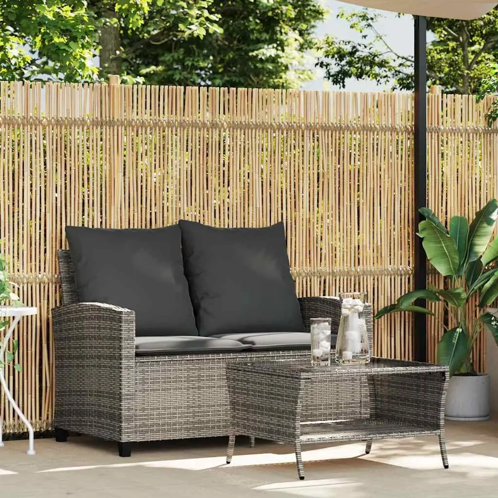 Garden Sofa 2-Seater Outdoor Furniture Set with Cushions Table Grey