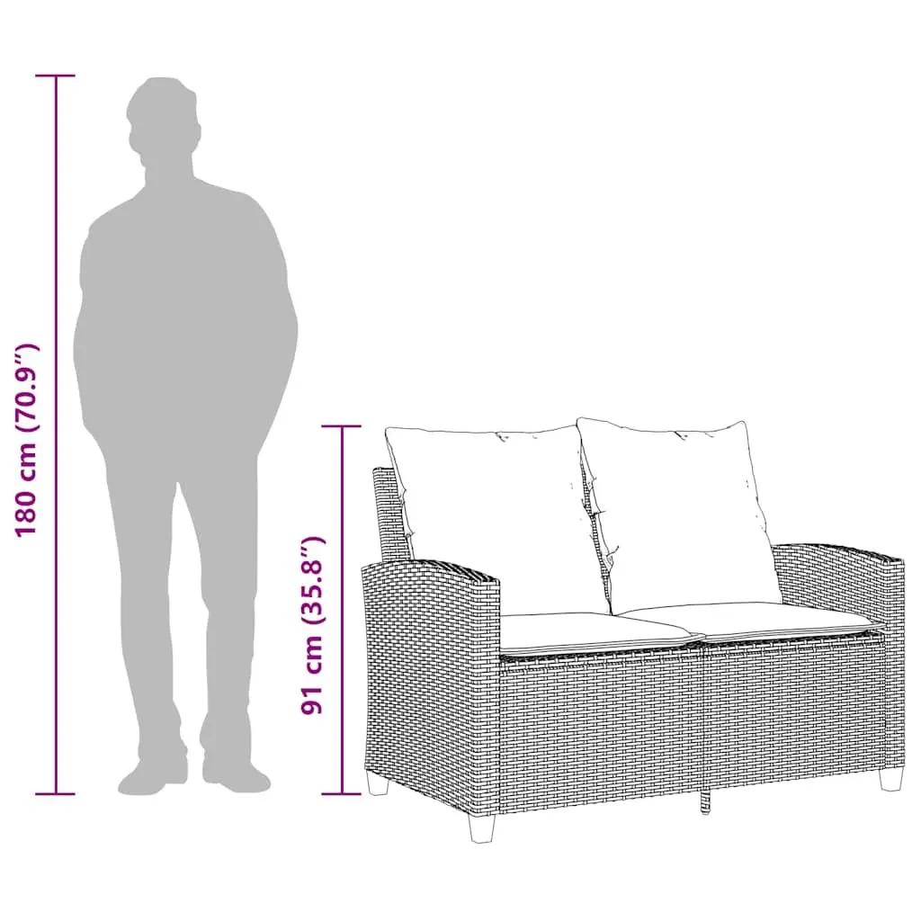 Garden Sofa PE Rattan 2-Seater Outdoor Lounge with Cushions Glass Table Beige