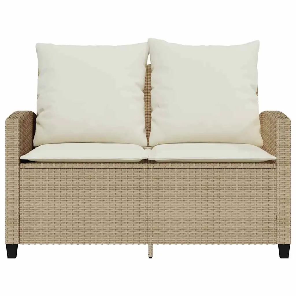 Garden Sofa PE Rattan 2-Seater Outdoor Lounge with Cushions Glass Table Beige