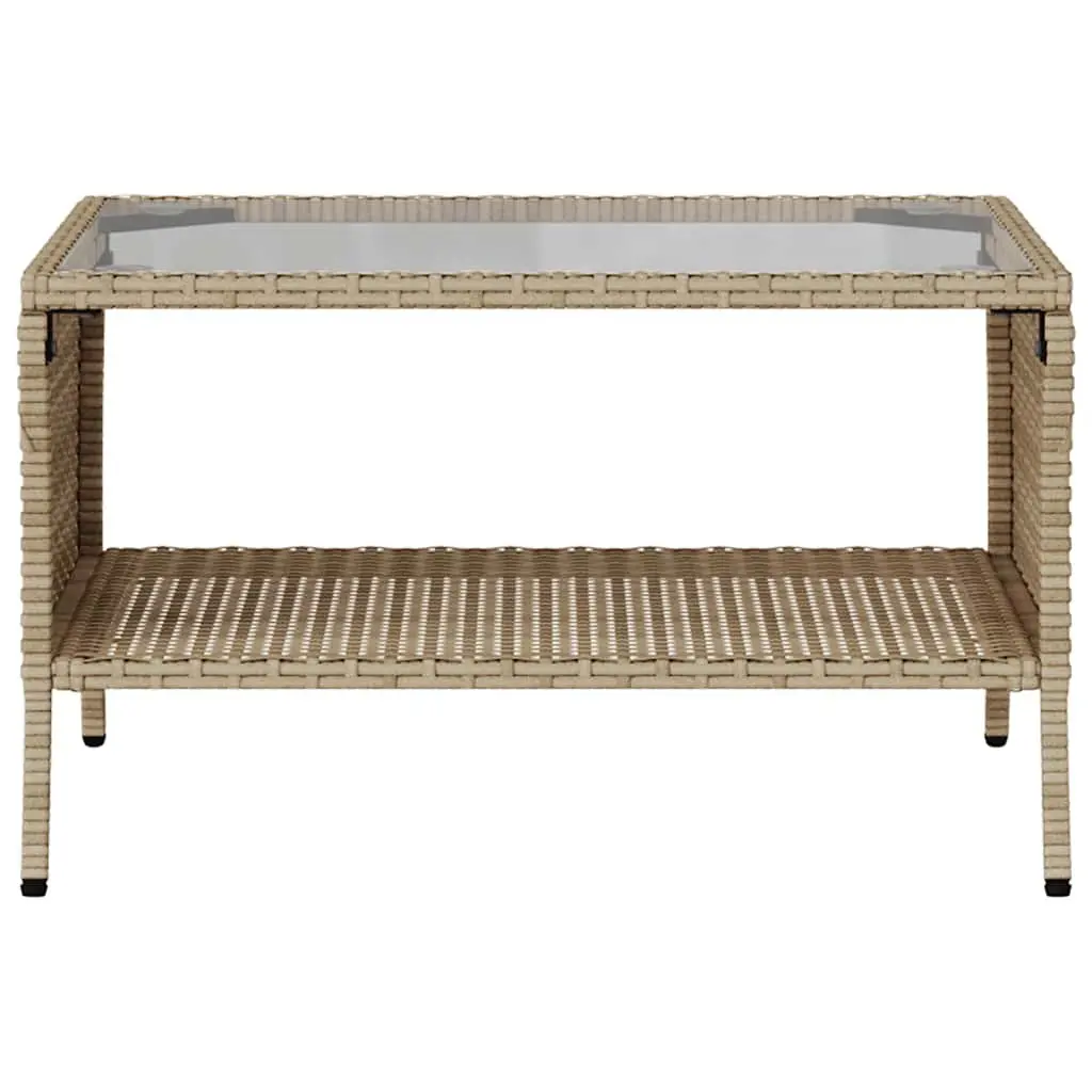 Garden Sofa PE Rattan 2-Seater Outdoor Lounge with Cushions Glass Table Beige
