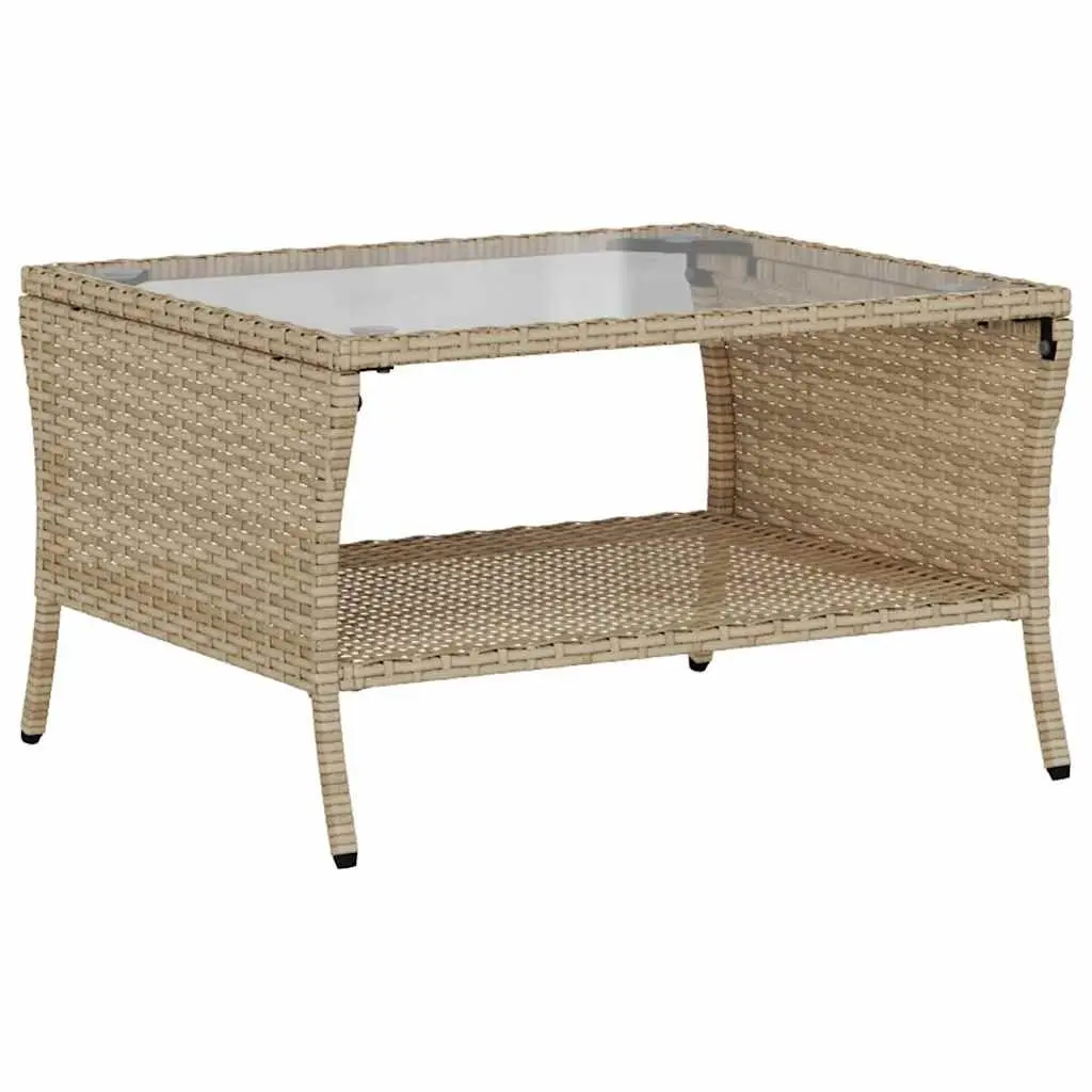 Garden Sofa PE Rattan 2-Seater Outdoor Lounge with Cushions Glass Table Beige