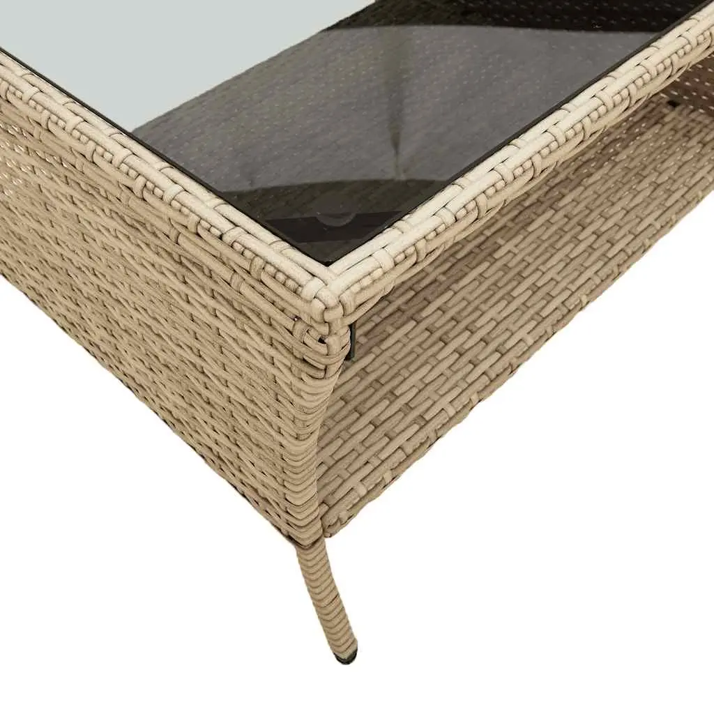 Garden Sofa PE Rattan 2-Seater Outdoor Lounge with Cushions Glass Table Beige