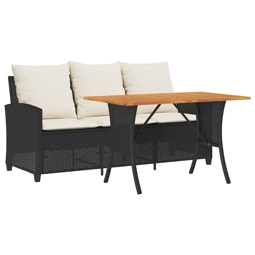 Garden Sofa 3-Seater with Cushions & Table Black Poly Rattan Outdoor Furniture