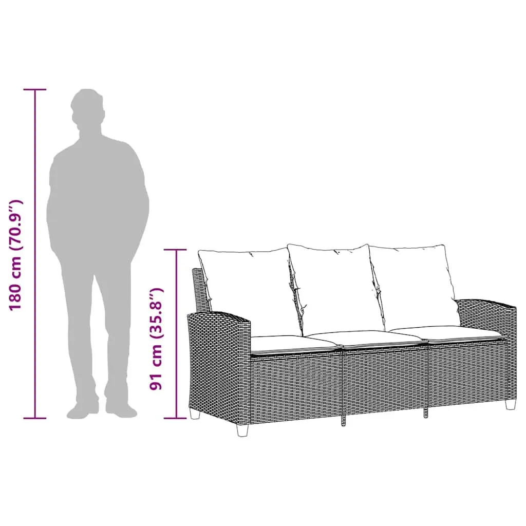 Garden Sofa 3-Seater with Cushions & Table Black Poly Rattan Outdoor Furniture