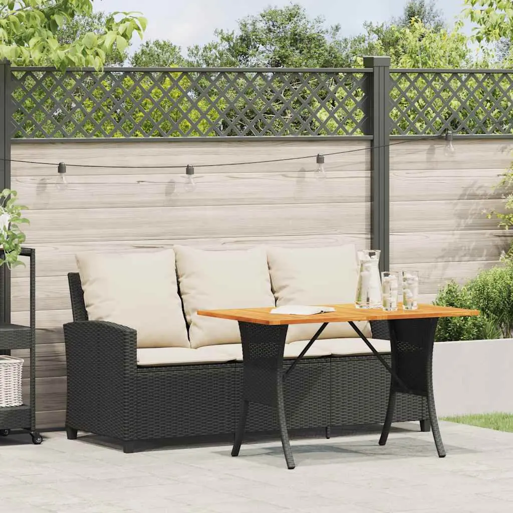 Garden Sofa 3-Seater with Cushions & Table Black Poly Rattan Outdoor Furniture
