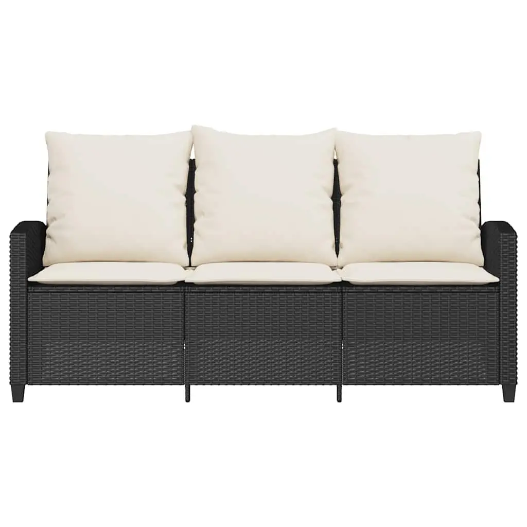 Garden Sofa 3-Seater with Cushions & Table Black Poly Rattan Outdoor Furniture