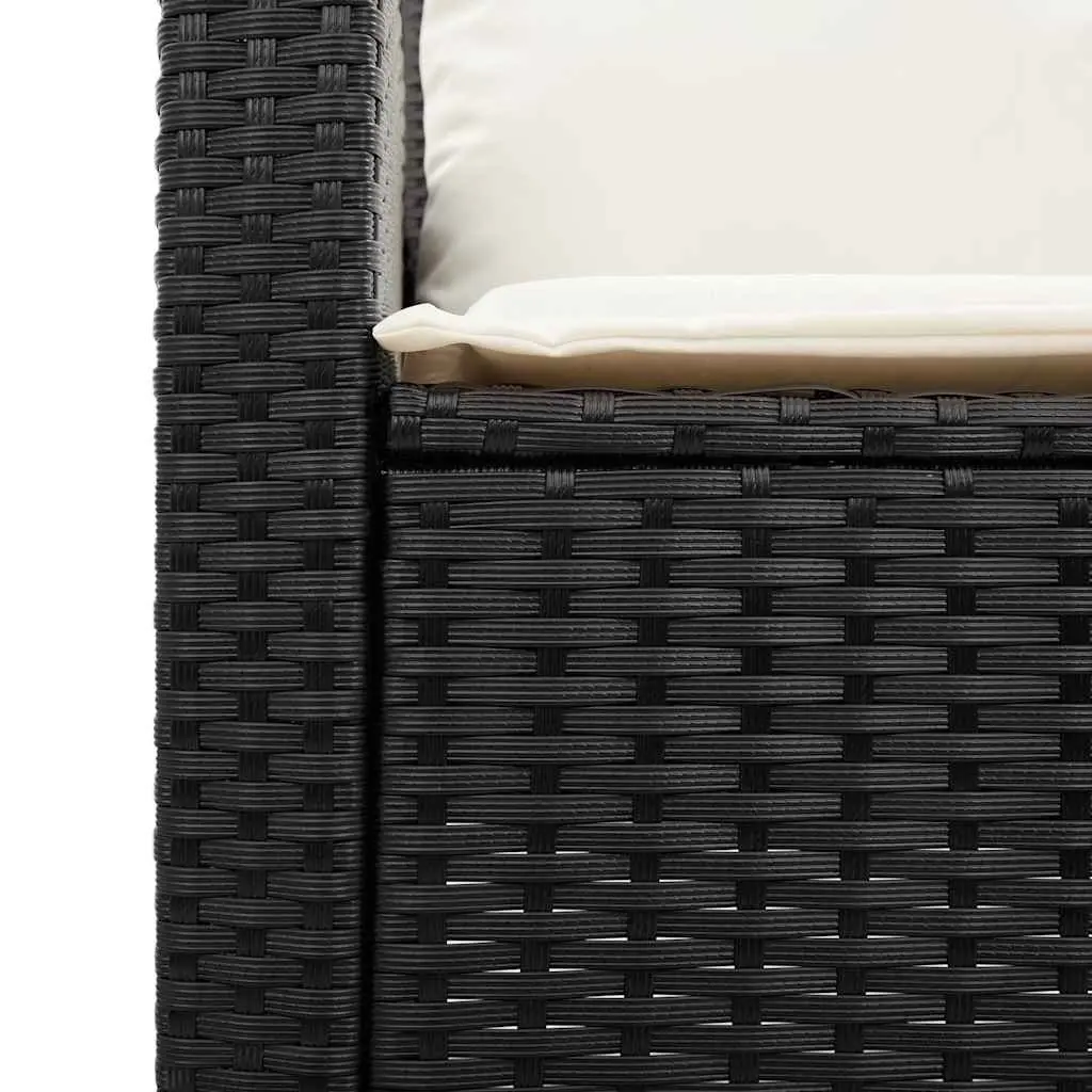 Garden Sofa 3-Seater with Cushions & Table Black Poly Rattan Outdoor Furniture
