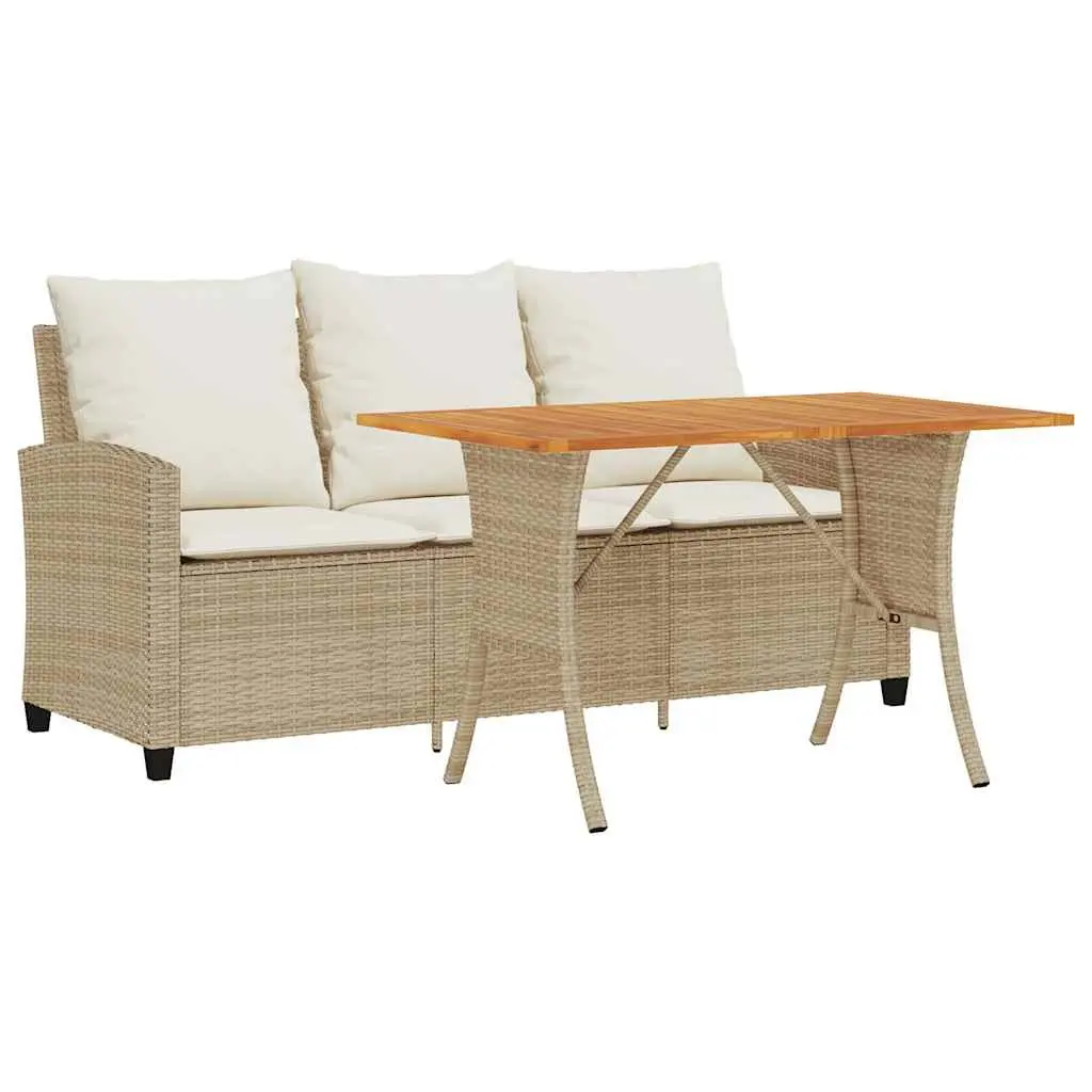 Garden Sofa 3-Seater Outdoor with Cushions Table Beige Rattan