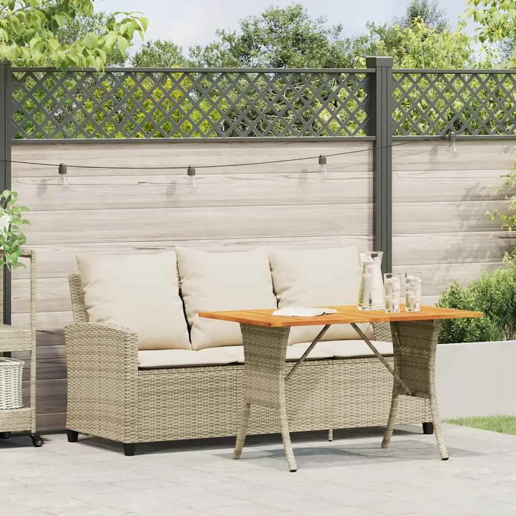 Garden Sofa 3-Seater Outdoor with Cushions Table Beige Rattan
