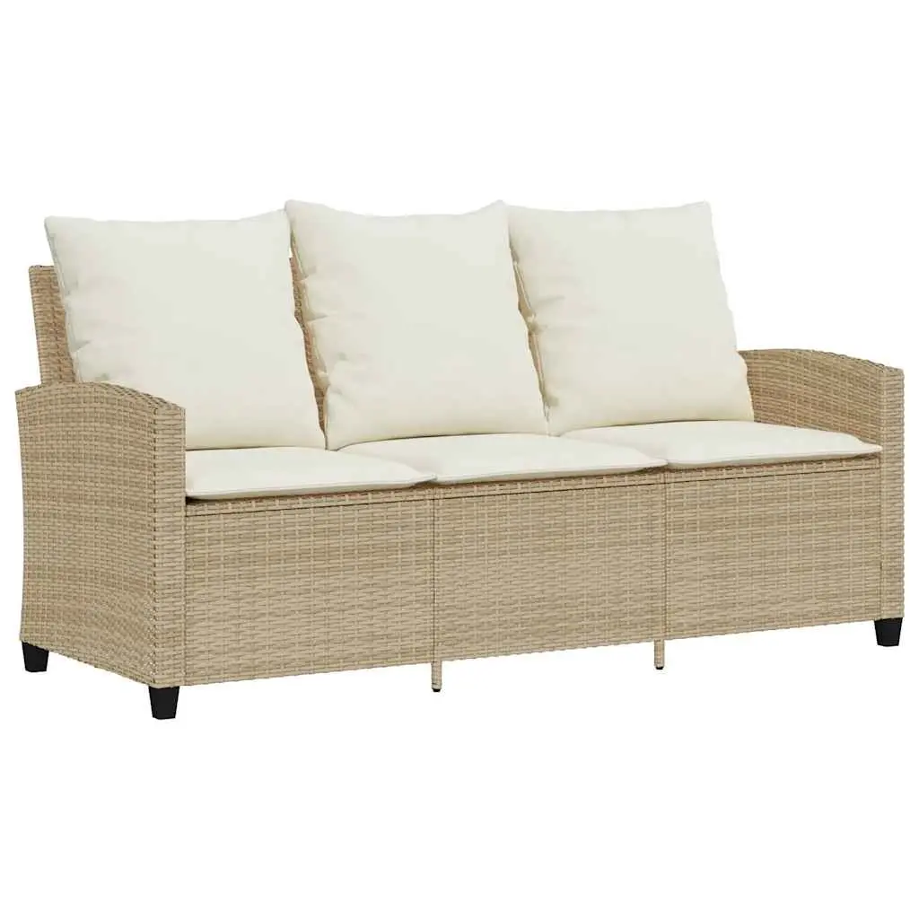 Garden Sofa 3-Seater Outdoor with Cushions Table Beige Rattan