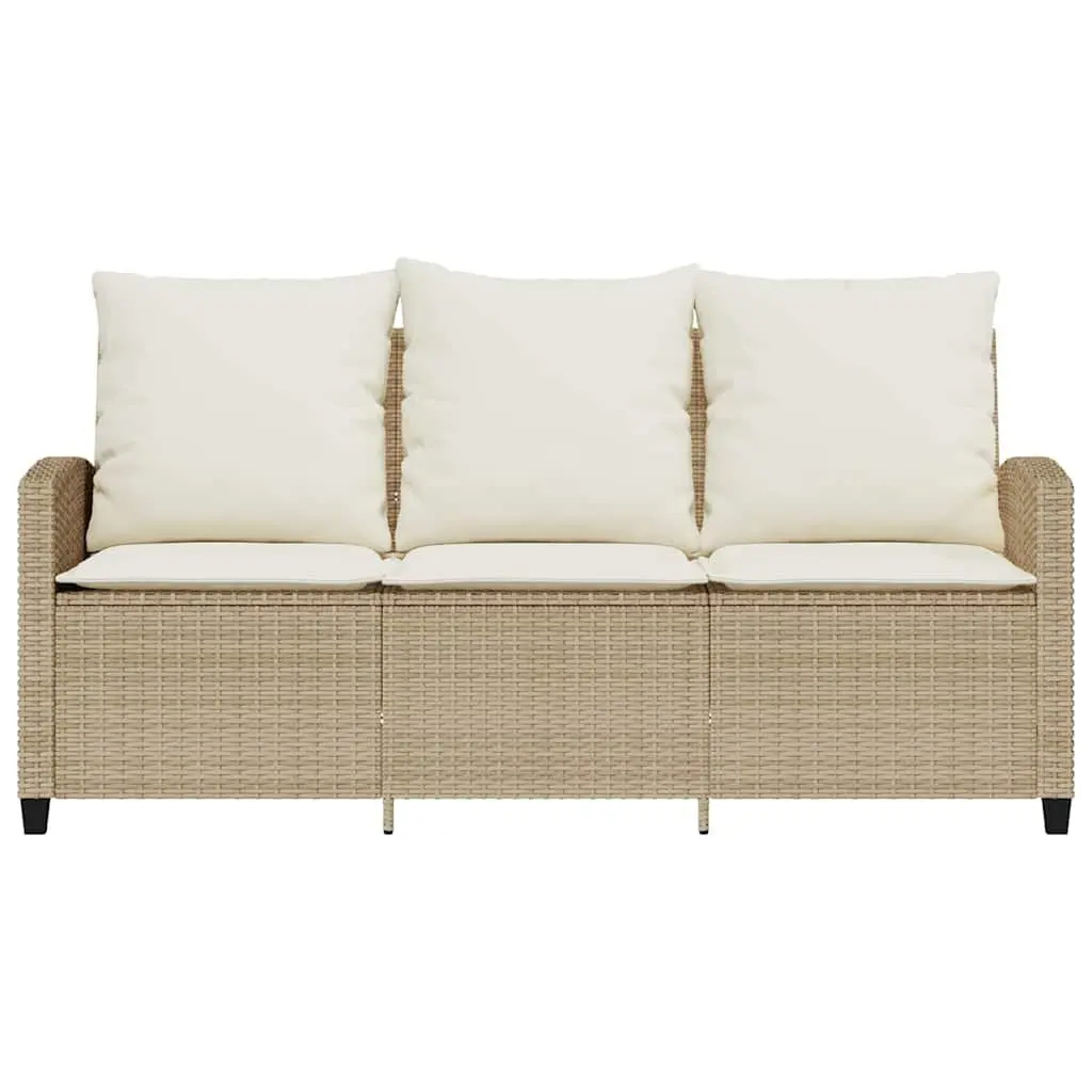 Garden Sofa 3-Seater Outdoor with Cushions Table Beige Rattan