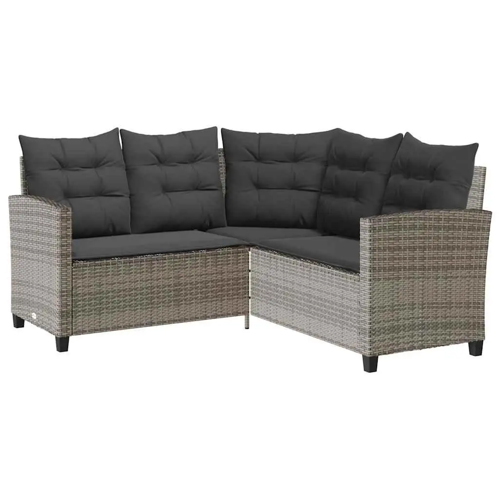 Lounge Sofa Set L-Shaped Grey PE Rattan with Cushions and Glass Table Outdoor Furniture