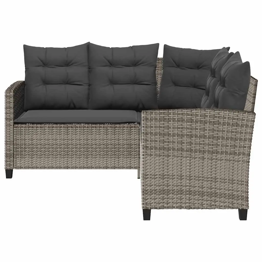 Lounge Sofa Set L-Shaped Grey PE Rattan with Cushions and Glass Table Outdoor Furniture