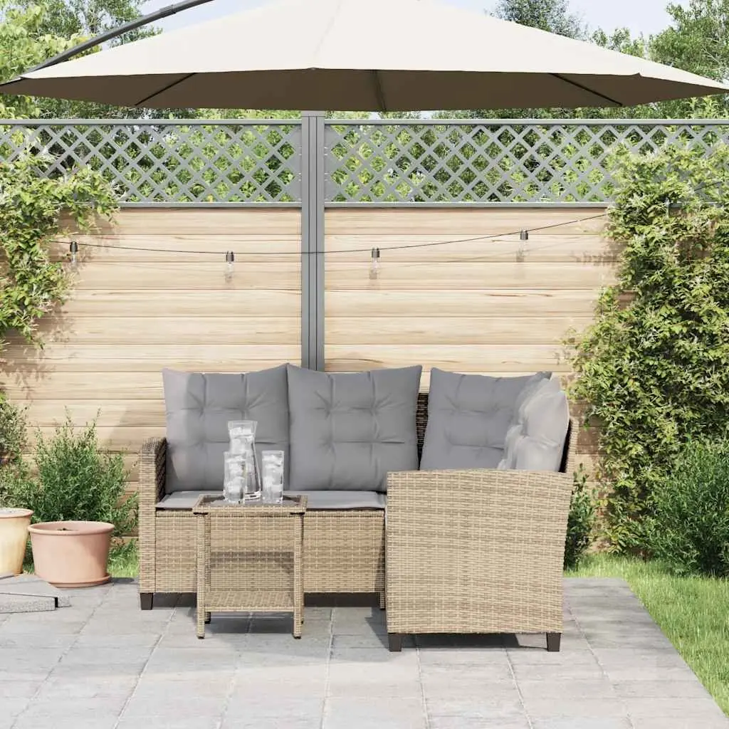 L-Shaped Garden Sofa with Table & Cushions Beige Poly Rattan Outdoor Corner Set