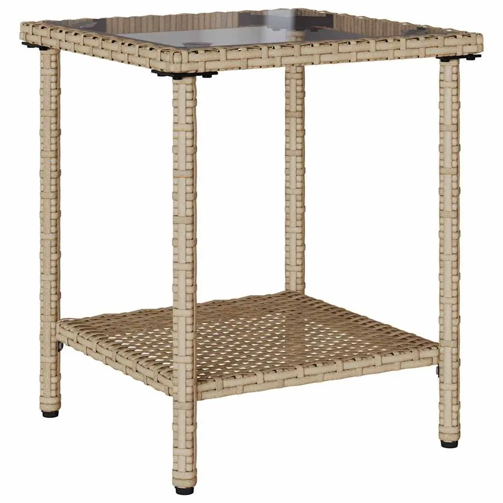L-Shaped Garden Sofa with Table & Cushions Beige Poly Rattan Outdoor Corner Set