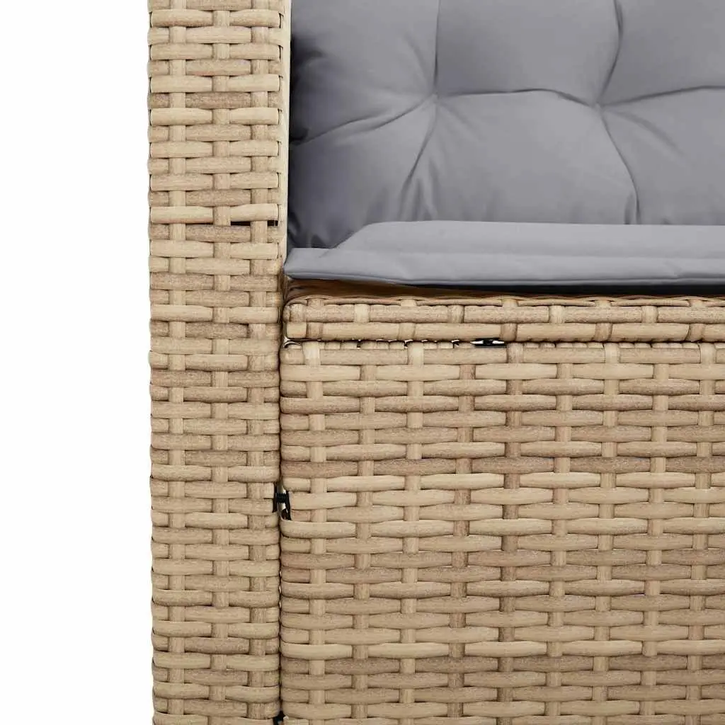 L-Shaped Garden Sofa with Table & Cushions Beige Poly Rattan Outdoor Corner Set