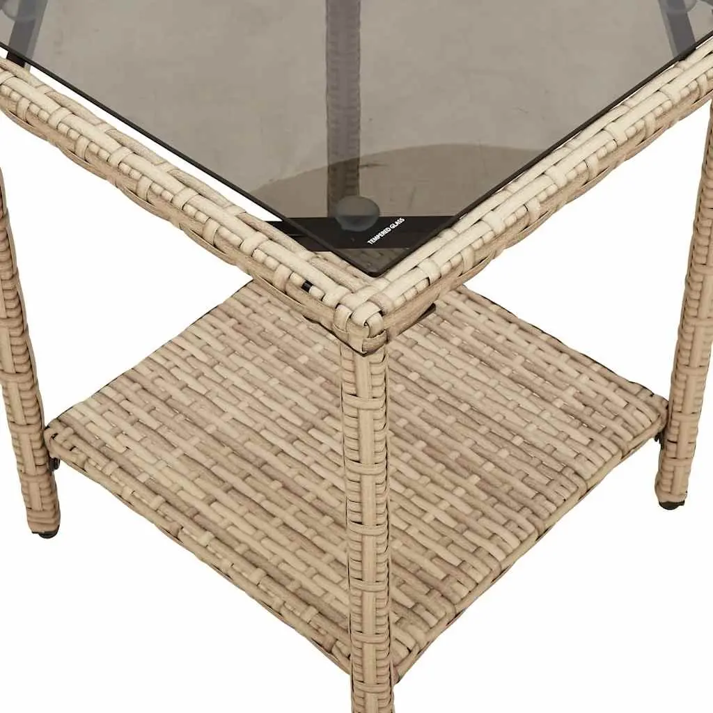 L-Shaped Garden Sofa with Table & Cushions Beige Poly Rattan Outdoor Corner Set