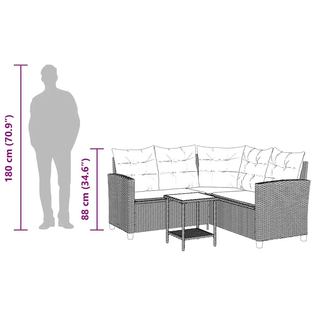 L-Shaped Garden Sofa Set Beige Poly Rattan with Cushions and Table Outdoor Furniture