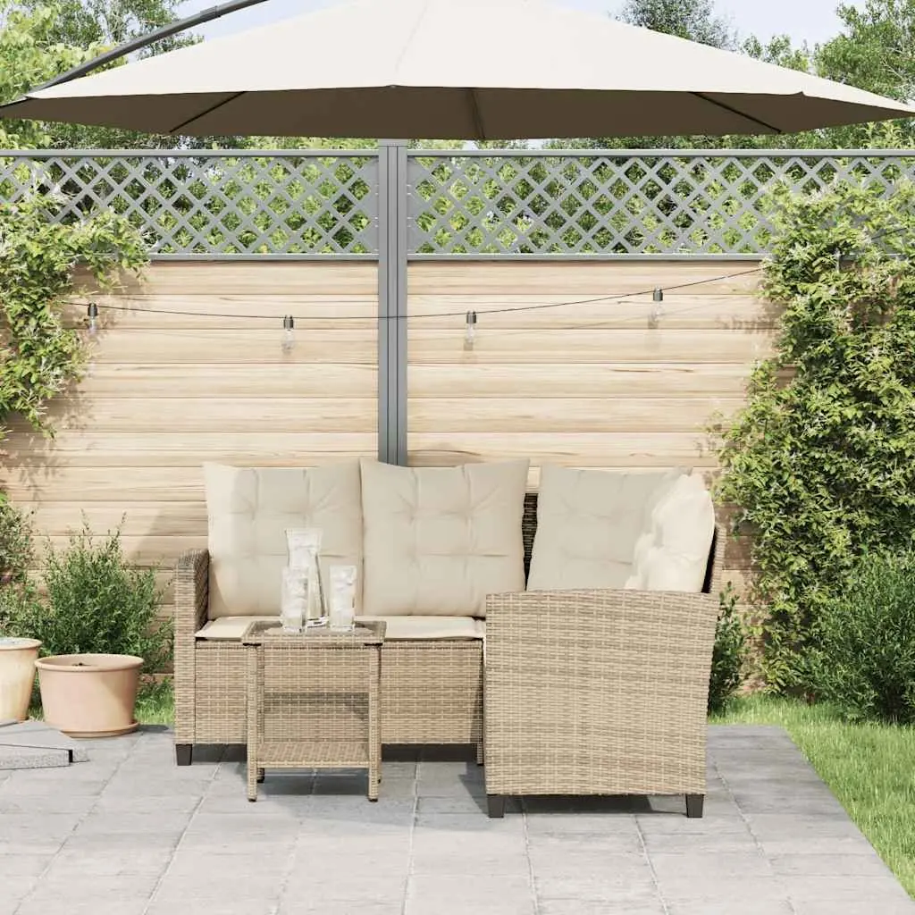 L-Shaped Garden Sofa Set Beige Poly Rattan with Cushions and Table Outdoor Furniture