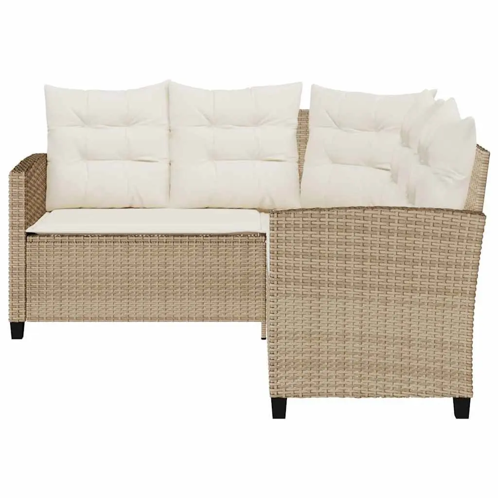 L-Shaped Garden Sofa Set Beige Poly Rattan with Cushions and Table Outdoor Furniture