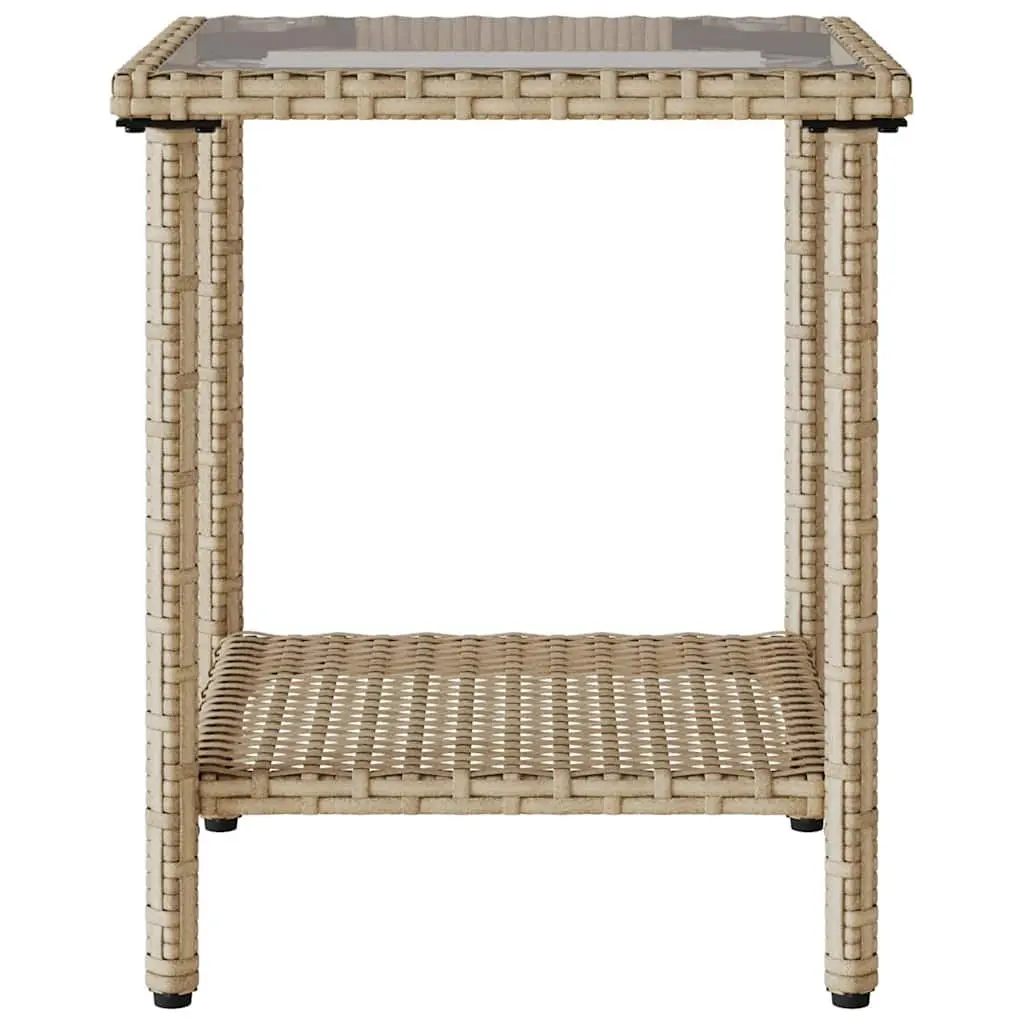 L-Shaped Garden Sofa Set Beige Poly Rattan with Cushions and Table Outdoor Furniture