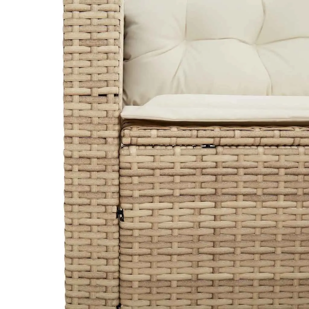 L-Shaped Garden Sofa Set Beige Poly Rattan with Cushions and Table Outdoor Furniture