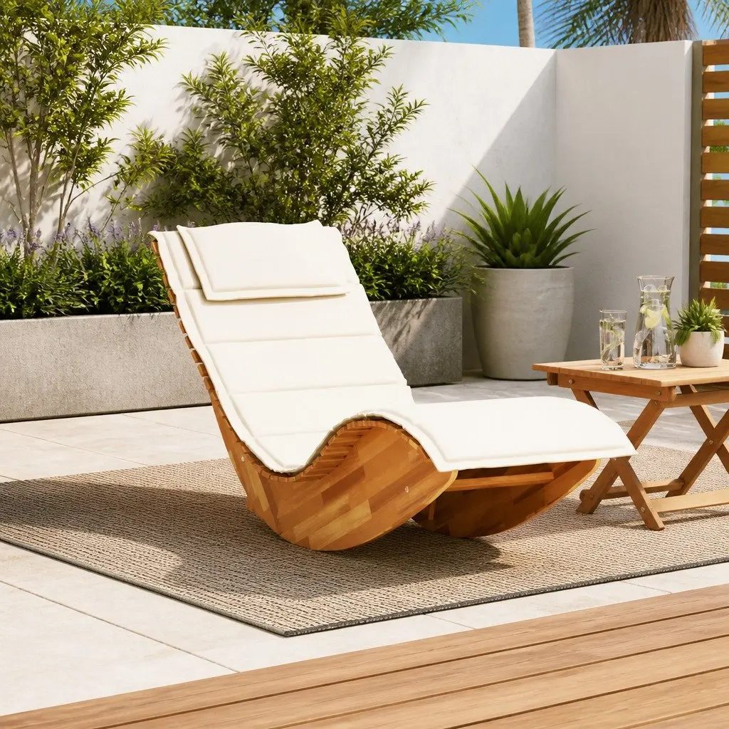 Wooden Rocking Sun Lounger Acacia Wood Brown with Cushion