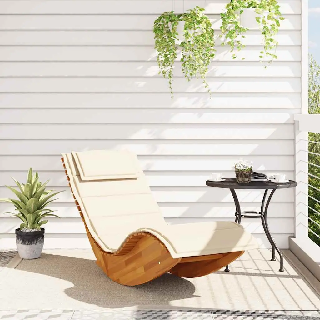 Wooden Rocking Sun Lounger Acacia Wood Brown with Cushion