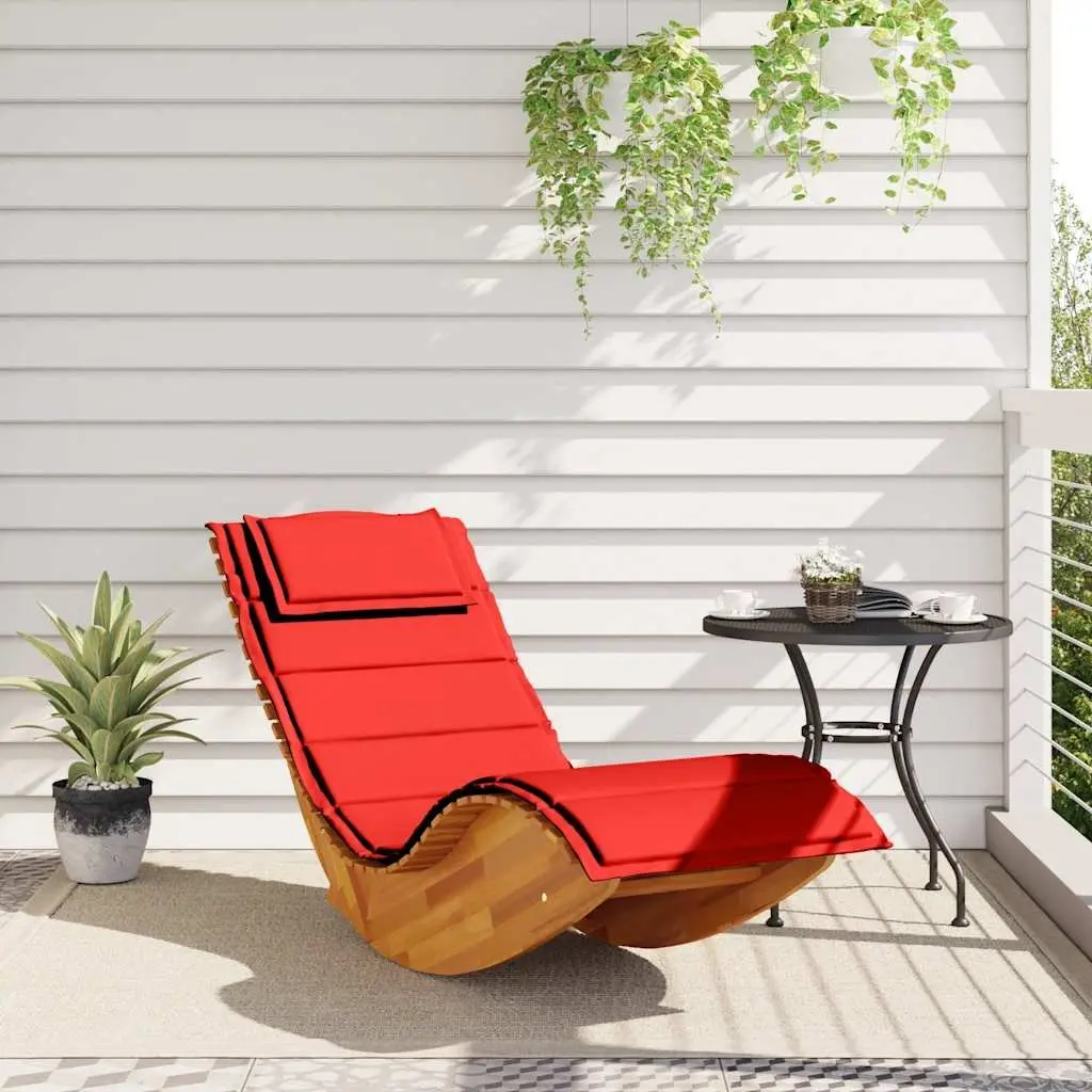 Wooden Rocking Sun Lounger Garden Chair Outdoor Seating with Cushion Brown
